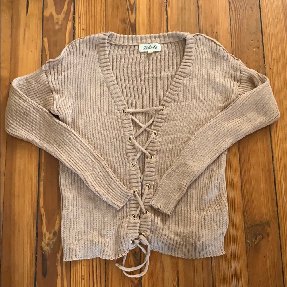 Mauve lace-up sweater